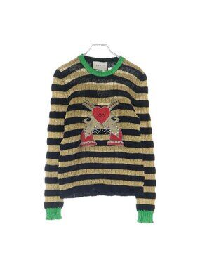 Gucci Patch Long Sleeve Lame Thread Sweater Black Gold